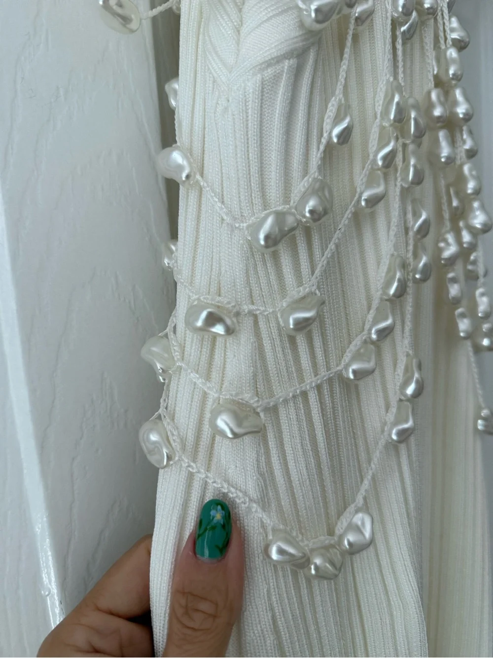 Cult Gaia Oliviana Faux Pearl Adorned Knit Mini Dress Off White - Picture 8 of 15